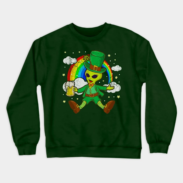 St Patricks Day Alien Leprechaun Irish Sci Fi Crewneck Sweatshirt by E